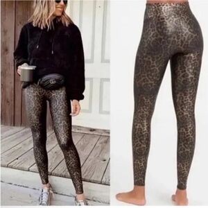 Spanx Faux Leather High Rise Shine Leopard Print Legging